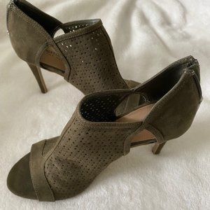 Christian Siriano Olive Green Open Toe Shootie/Ankle Boot - Faux Suede